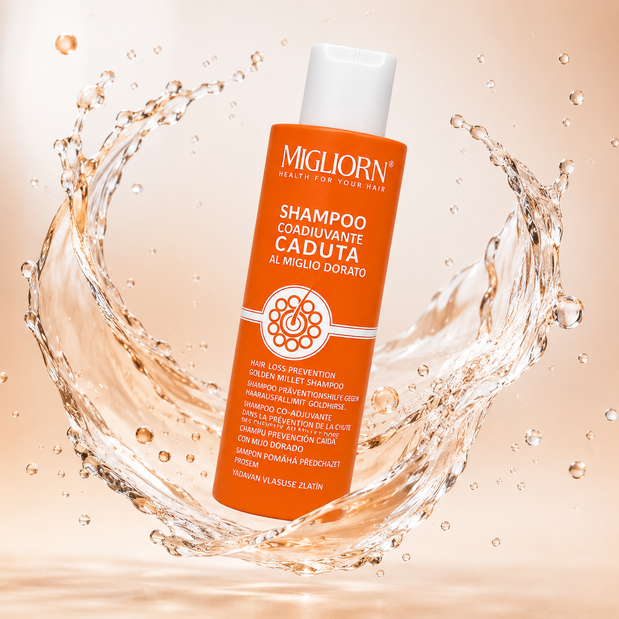 Migliorin Hair Loss Prevention Golden Millet Shampoo 1 + 1 Offer 200ml x2 for reducing hair fall and strengthening weak hair, front view bottle.