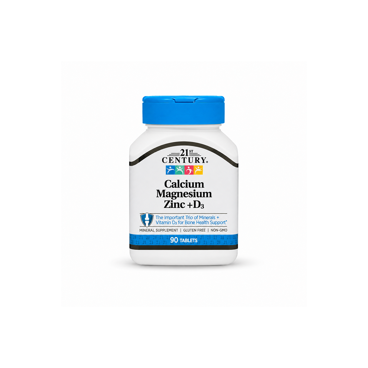21st Century Calcium Magnesium Zinc + D3 90 Tablets mineral supplement supporting bone health, muscle function and calcium absorption.