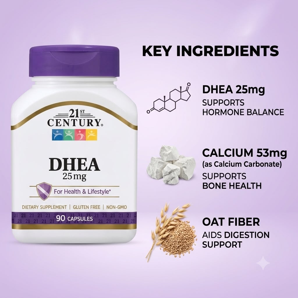 21st Century DHEA 25mg Dietary Supplement Capsules 90 Capsules supporting healthy hormone balance and daily wellness.