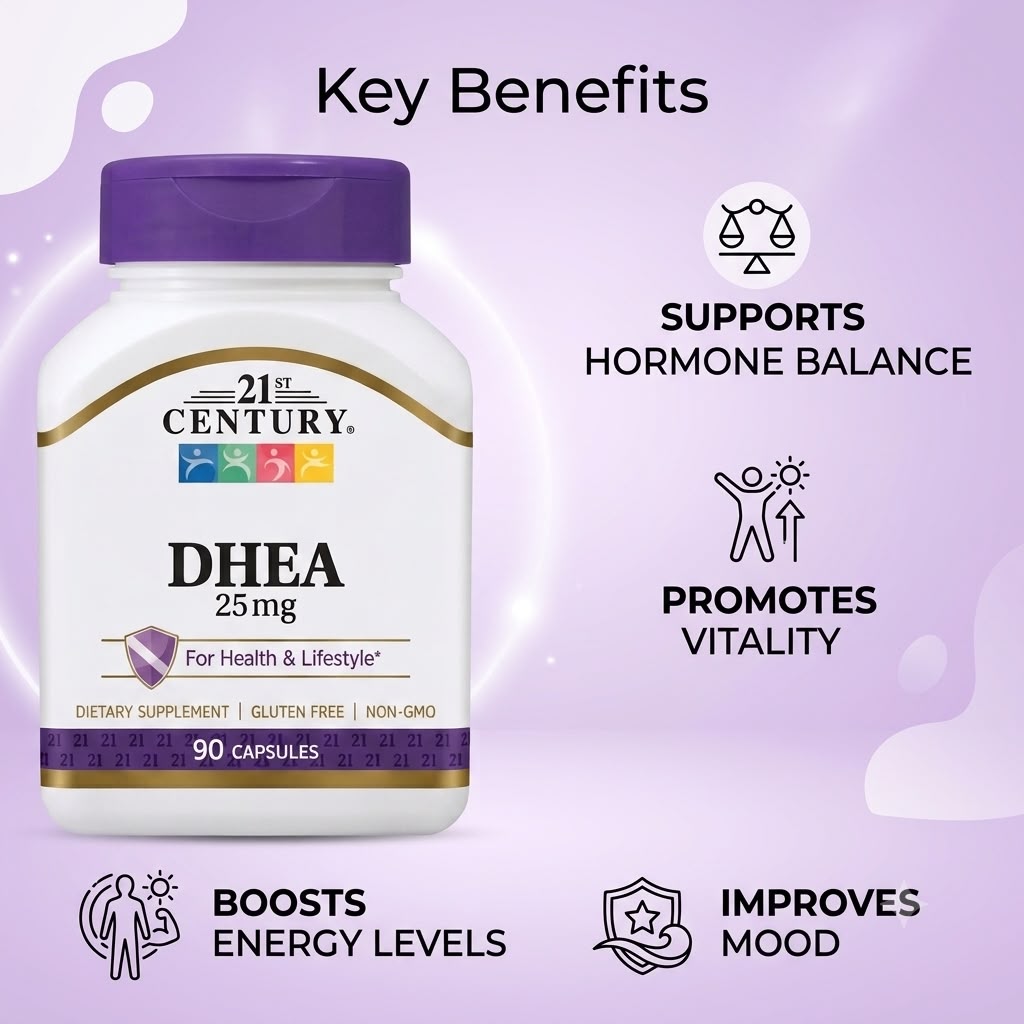 21st Century DHEA 25mg Dietary Supplement Capsules 90 Capsules supporting healthy hormone balance and daily wellness.
