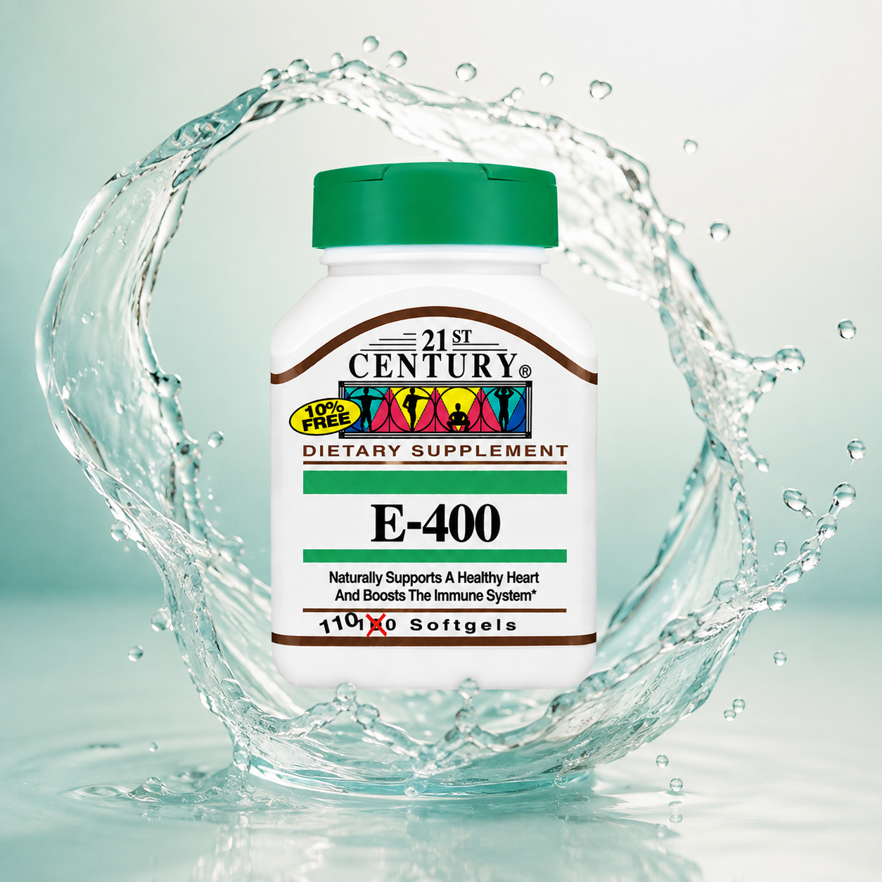 21st Century E-400 Vitamin E 400 IU Dietary Supplement Softgels 110 Count bottle supporting heart health and antioxidant protection