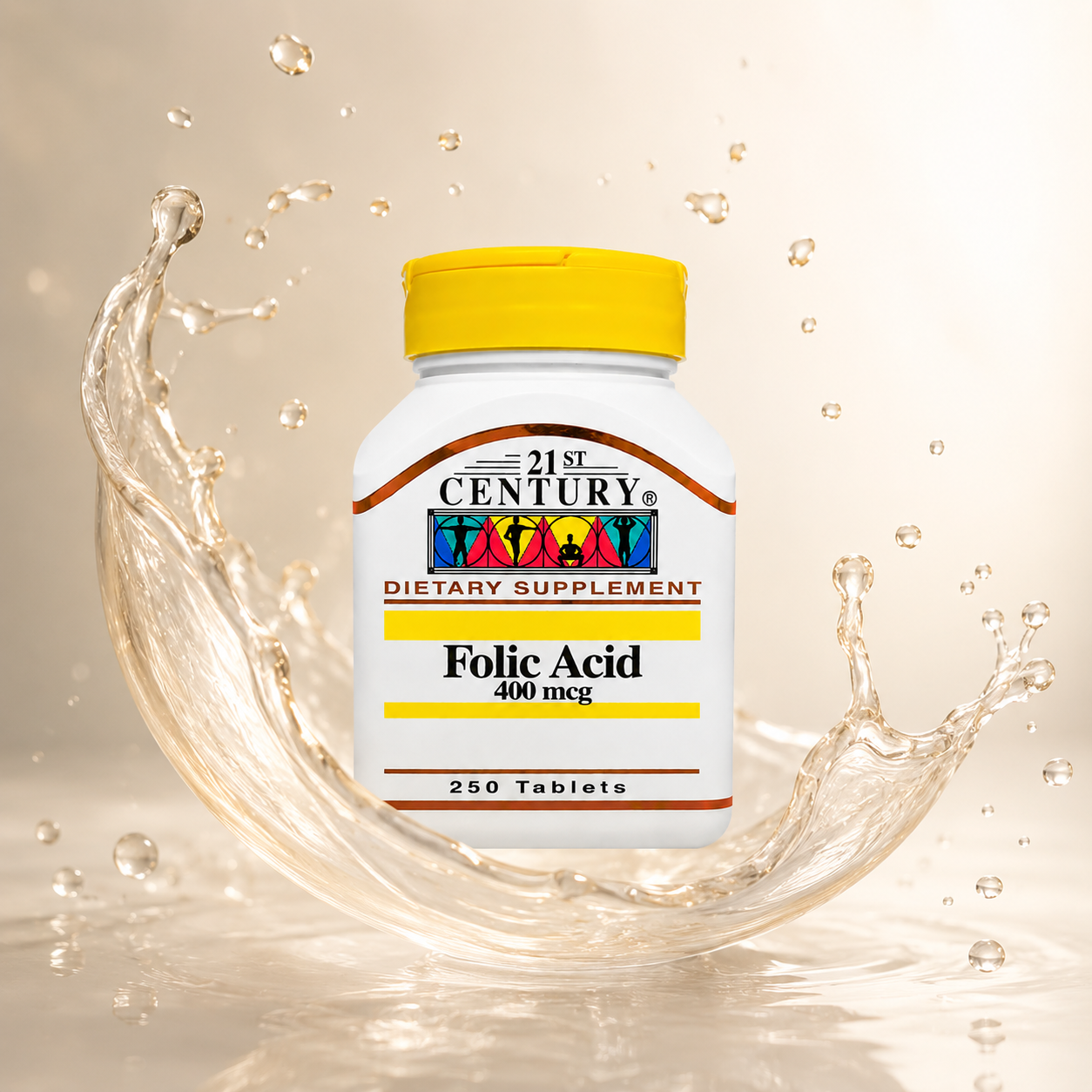 21st Century Folic Acid 400 mcg 250 Tablets dietary supplement supporting healthy cell growth and daily folate intake.