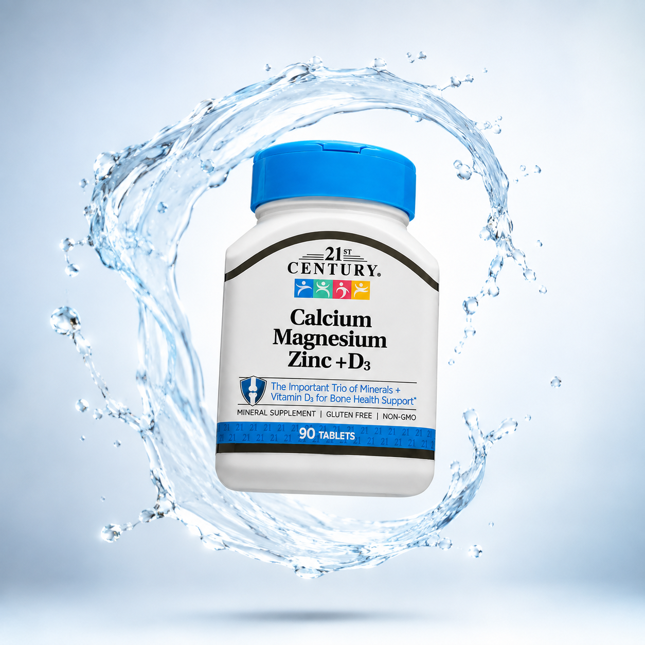 21st Century Calcium Magnesium Zinc + D3 90 Tablets mineral supplement supporting bone health, muscle function and calcium absorption.