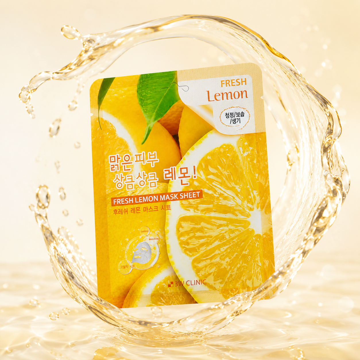 3W Clinic Fresh Lemon Mask Sheet 23g brightening sheet mask with lemon extract for hydrated, refreshed and radiant-looking skin.
