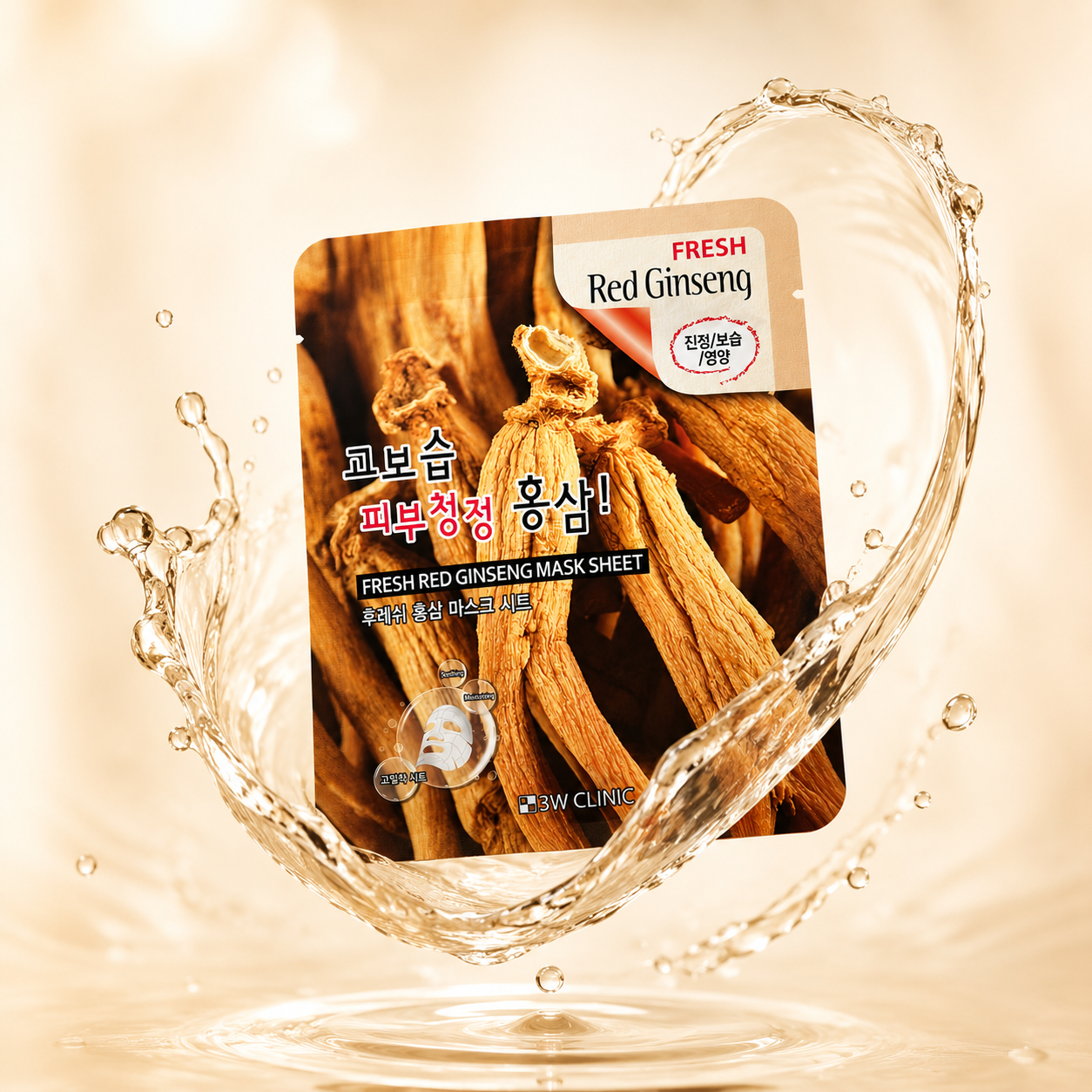 3W Clinic Fresh Red Ginseng Mask Sheet 23g Korean sheet mask with red ginseng extract for hydration and skin revitalization
