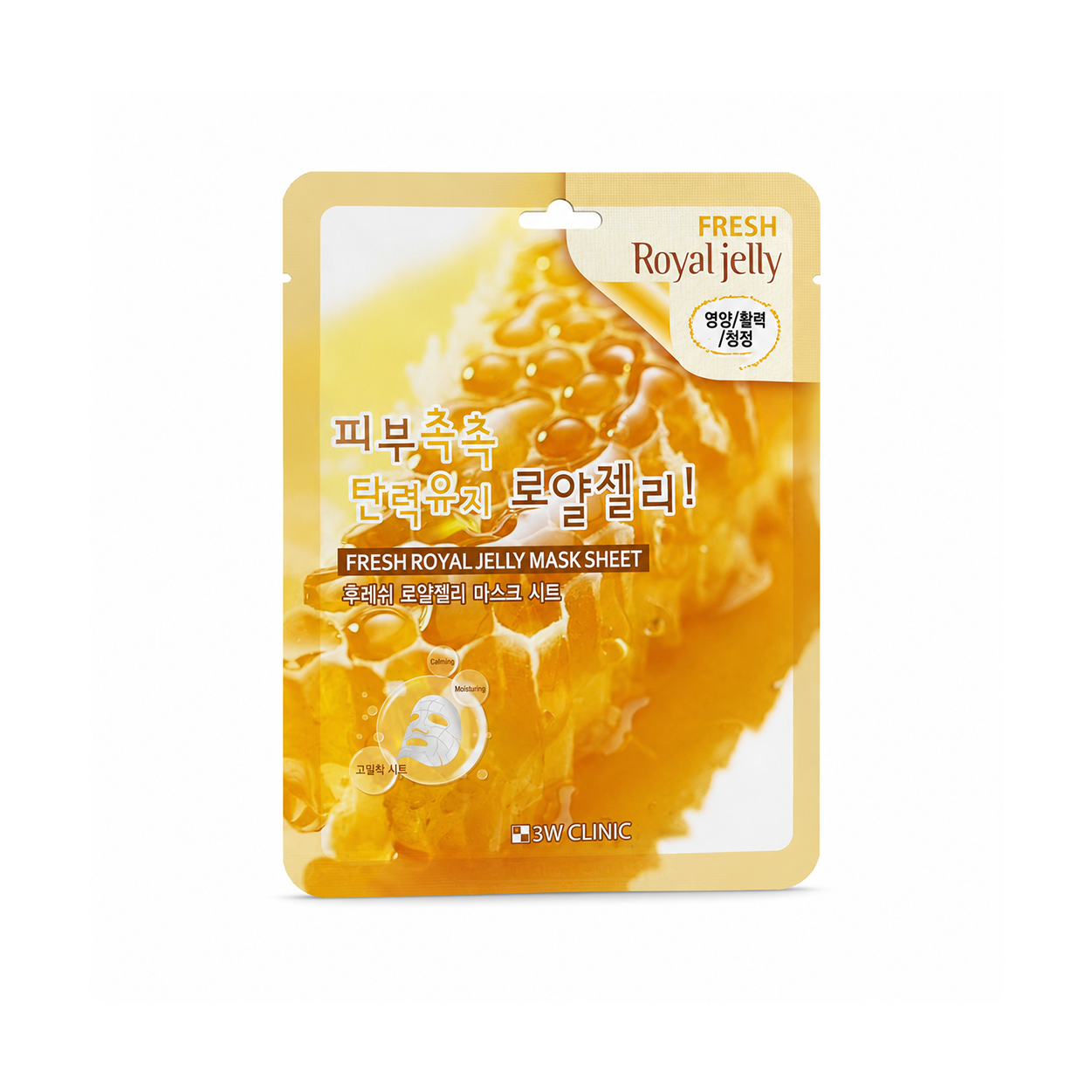 3W Clinic Fresh Royal Jelly Mask Sheet 23g Korean sheet mask with royal jelly extract for deep hydration and skin nourishment.