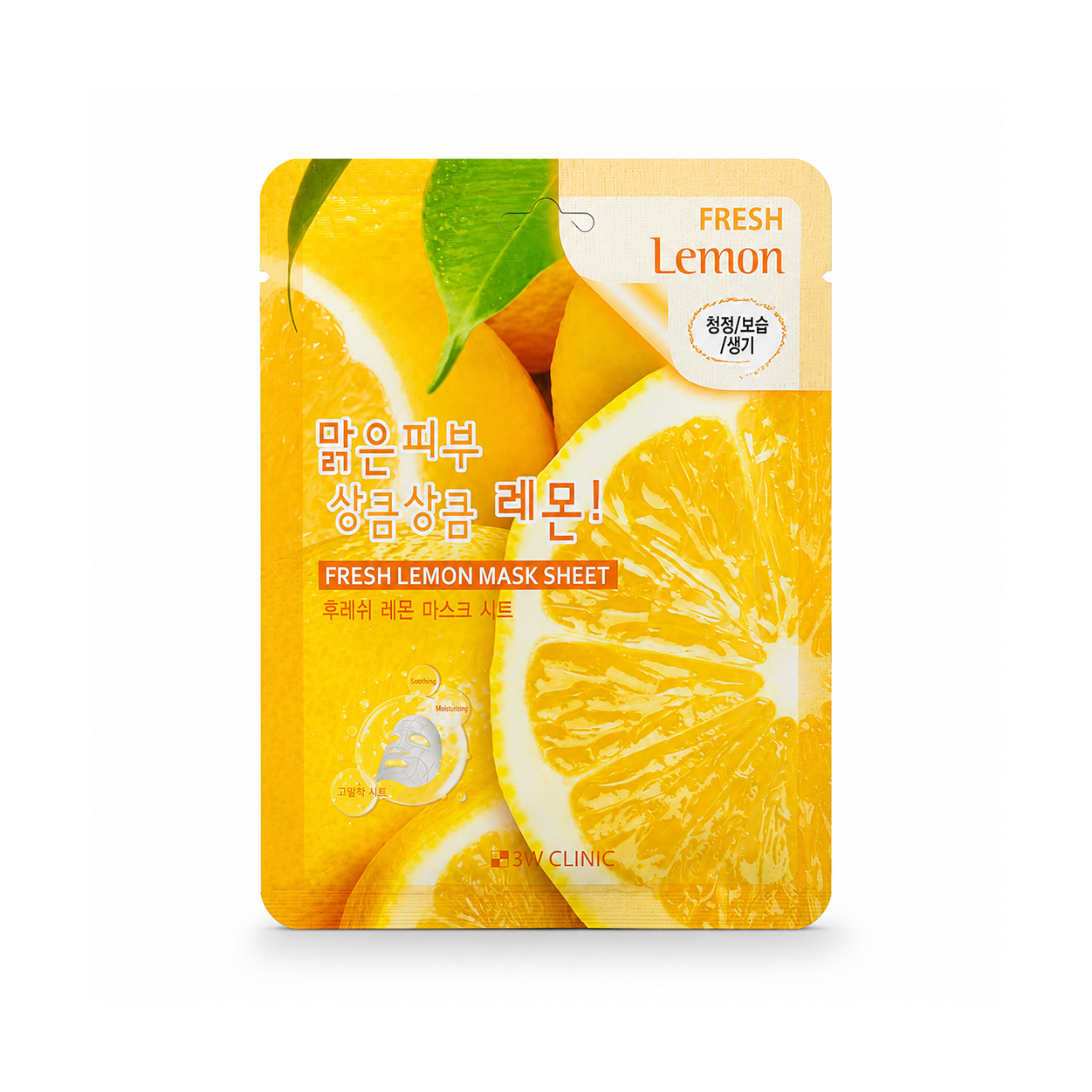 3W Clinic Fresh Lemon Mask Sheet 23g brightening sheet mask with lemon extract for hydrated, refreshed and radiant-looking skin.