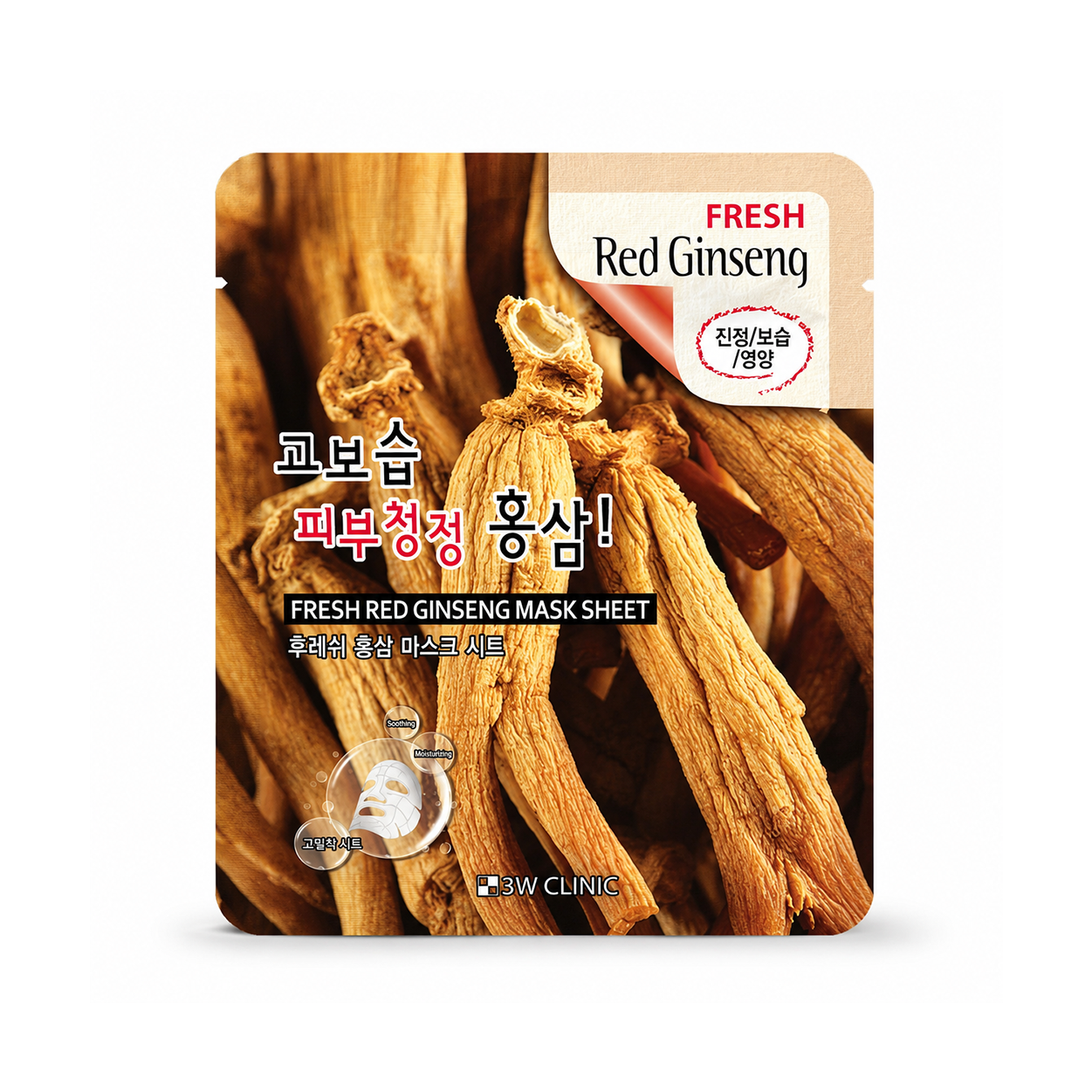 3W Clinic Fresh Red Ginseng Mask Sheet 23g Korean sheet mask with red ginseng extract for hydration and skin revitalization