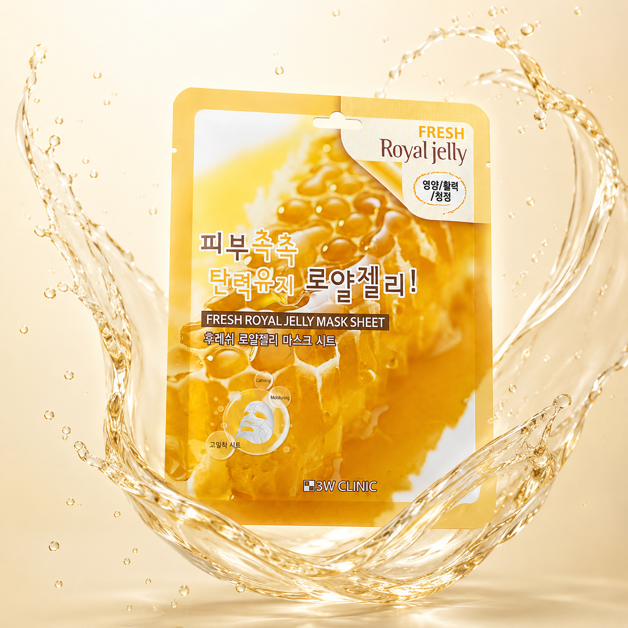 3W Clinic Fresh Royal Jelly Mask Sheet 23g Korean sheet mask with royal jelly extract for deep hydration and skin nourishment.