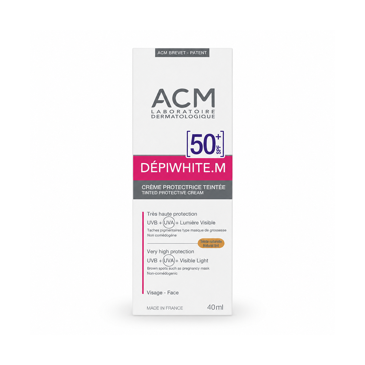 ACM Dépiwhite.M Tinted Protective Cream SPF 50+ 40ml sunscreen for pigmentation protection and even skin tone coverage