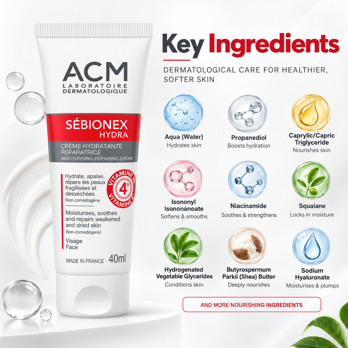 ACM SÉBIONEX HYDRA moisturising repairing face cream 40ml for dry, weakened skin