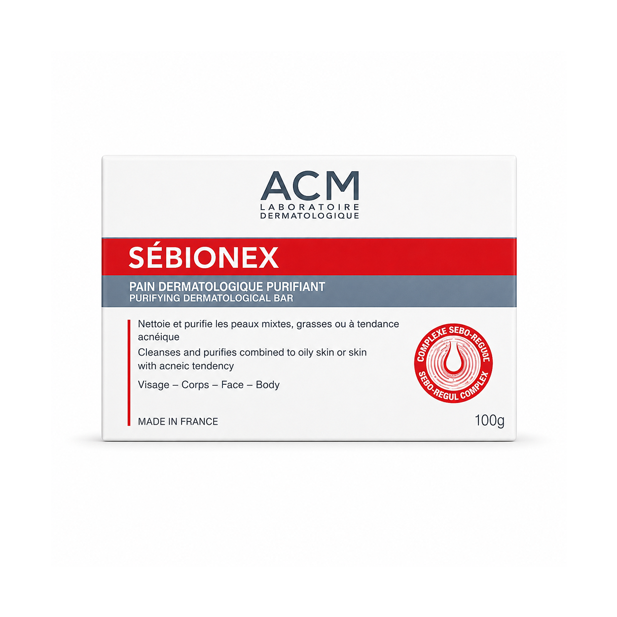 ACM Sébionex Purifying Dermatological Bar 1 + 1 Offer 2 x 100g cleansing bar for oily and acne-prone skin with sebum control benefits.