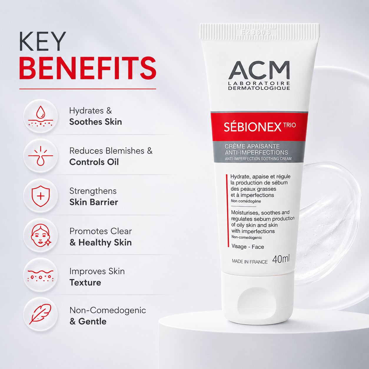 ACM Sebionex Trio Anti-Imperfection Soothing Face Cream 40ml for oily acne-prone skin with lightweight blemish control hydration