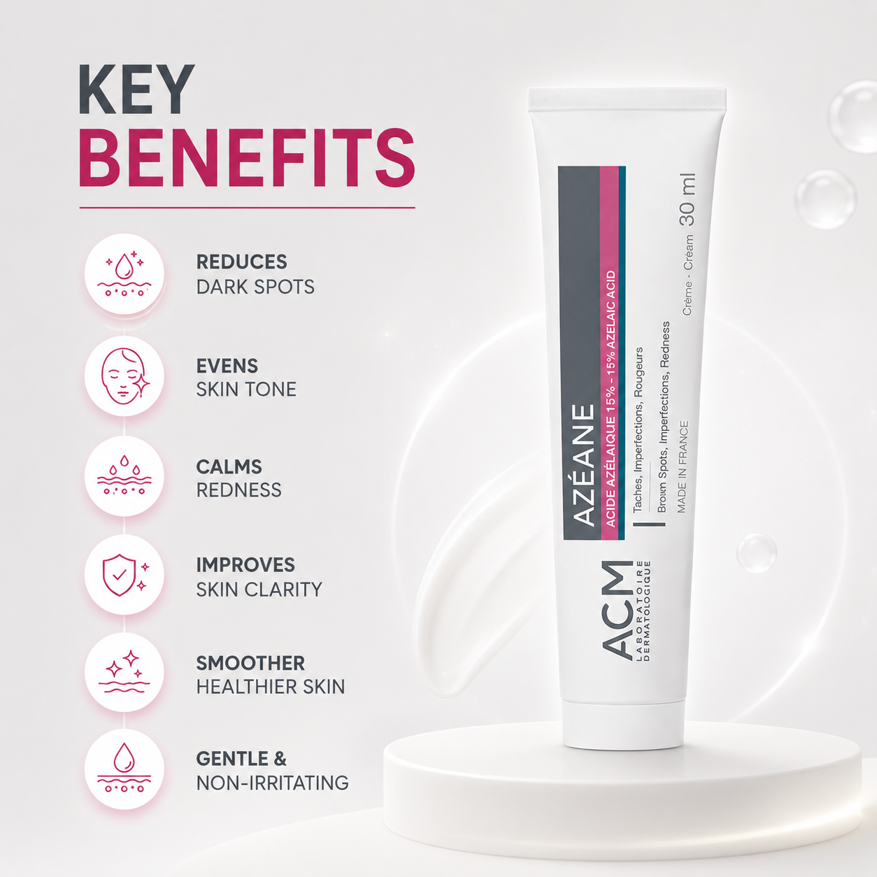 ACM Azéane 15% Azelaic Acid Cream 30ml treatment cream for reducing dark spots, redness and skin imperfections