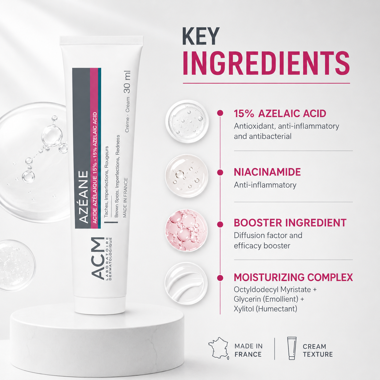 ACM Azéane 15% Azelaic Acid Cream 30ml treatment cream for reducing dark spots, redness and skin imperfections