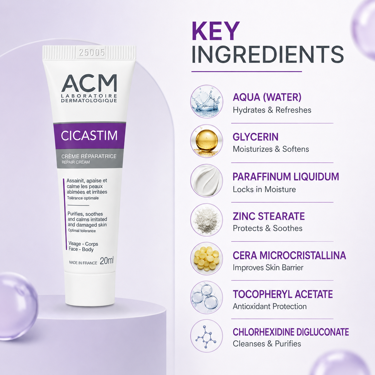 ACM CICASTIM Repair Cream 20ml skin repair cream for irritated and damaged skin with soothing barrier protection