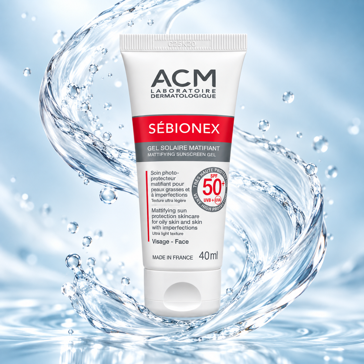ACM Sébionex Mattifying Sunscreen Gel SPF 50+ for oily skin with imperfections, 40ml, lightweight facial sun protection