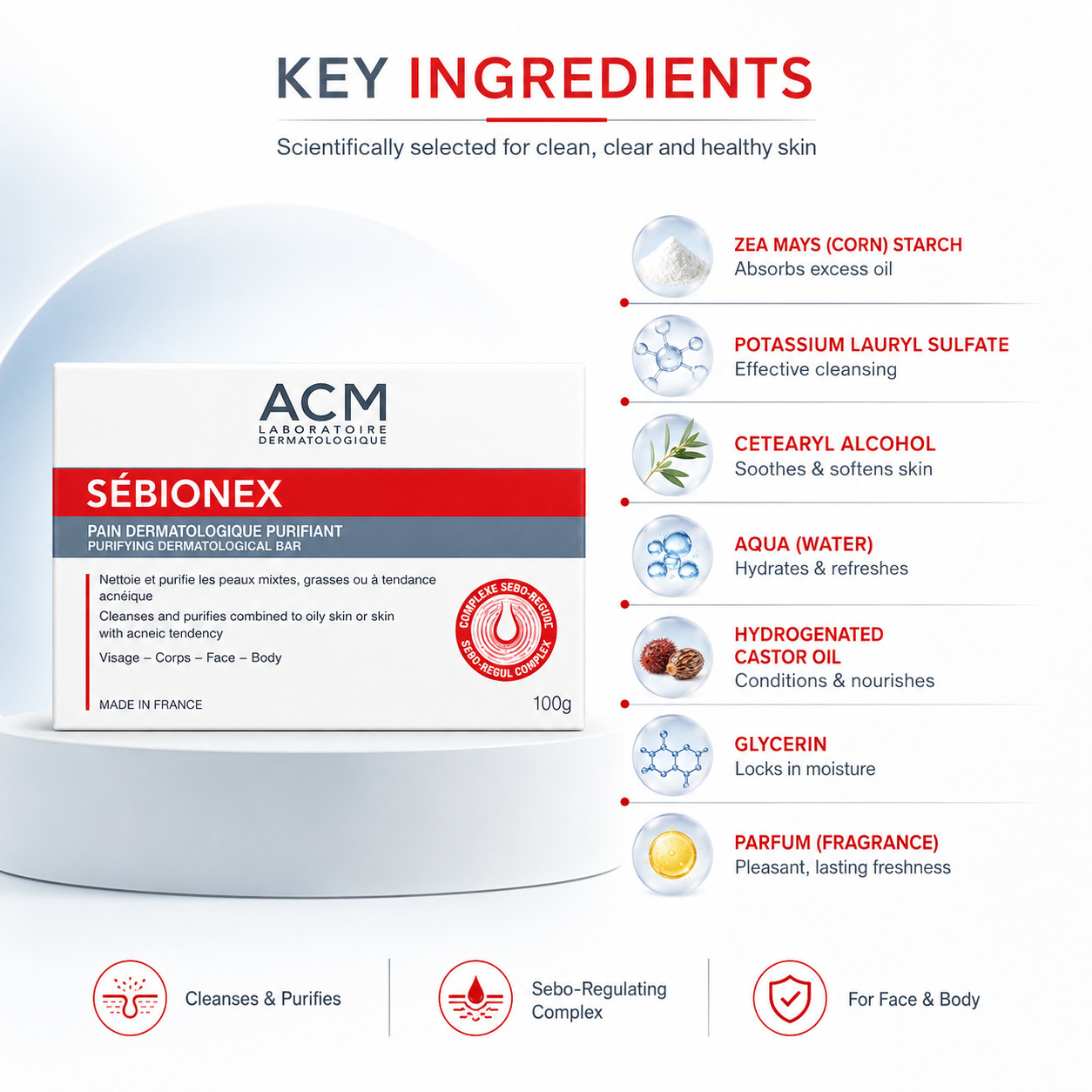 ACM Sébionex Purifying Dermatological Bar 1 + 1 Offer 2 x 100g cleansing bar for oily and acne-prone skin with sebum control benefits.