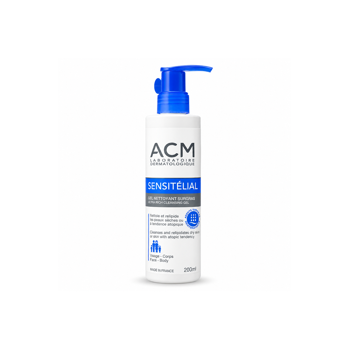 ACM Sensitélial Ultra Rich Cleansing Gel 200ml for dry sensitive skin, cleansing and relipidating face and body wash