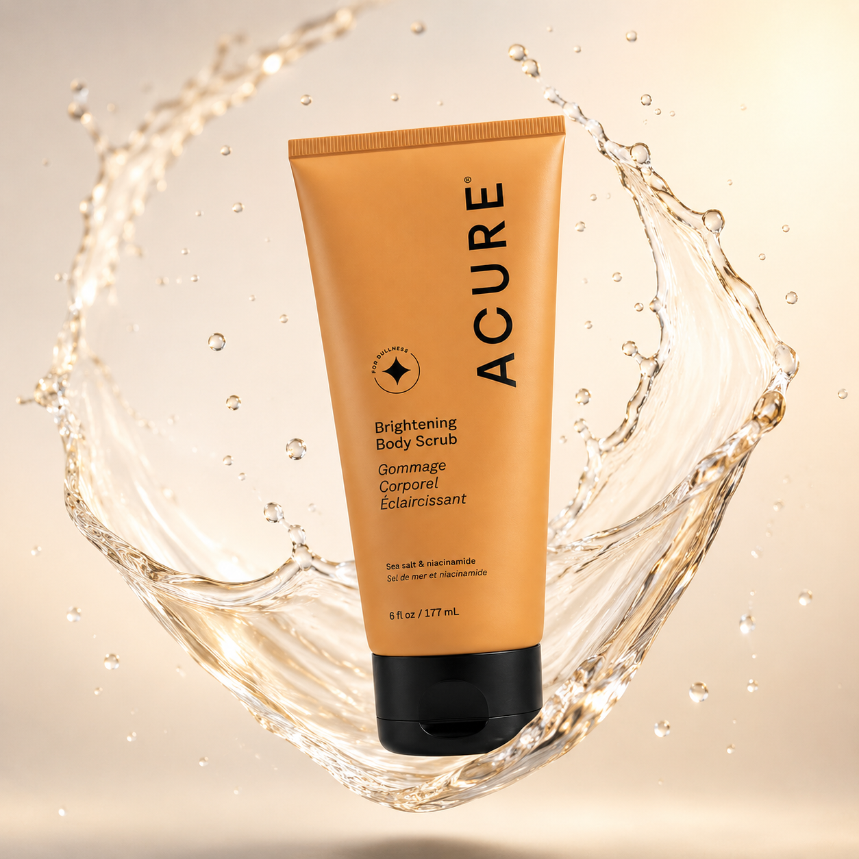 ACURE Brightening Body Scrub 177ml exfoliating body scrub with sea salt and niacinamide for smoother brighter skin