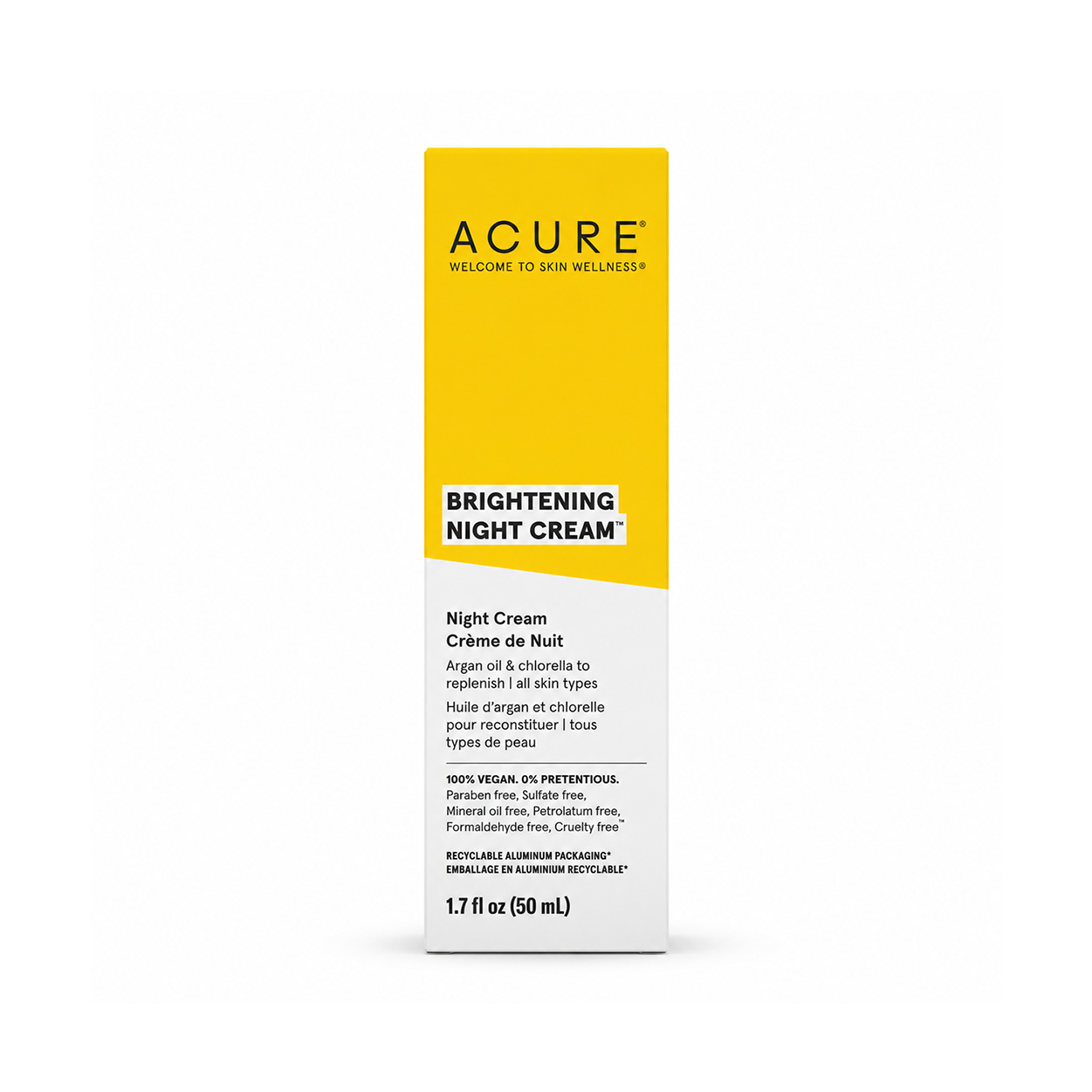 ACURE Brightening Night Cream 50ml overnight moisturizer for dry dull skin with argan oil and chlorella extract