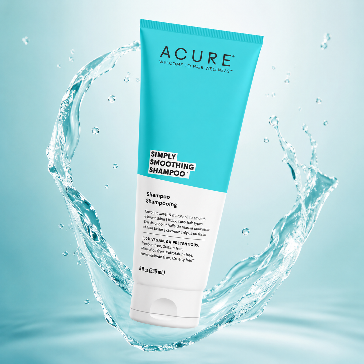ACURE Simply Smoothing Shampoo 236ml sulfate free shampoo for frizzy curly hair with coconut water and marula oil