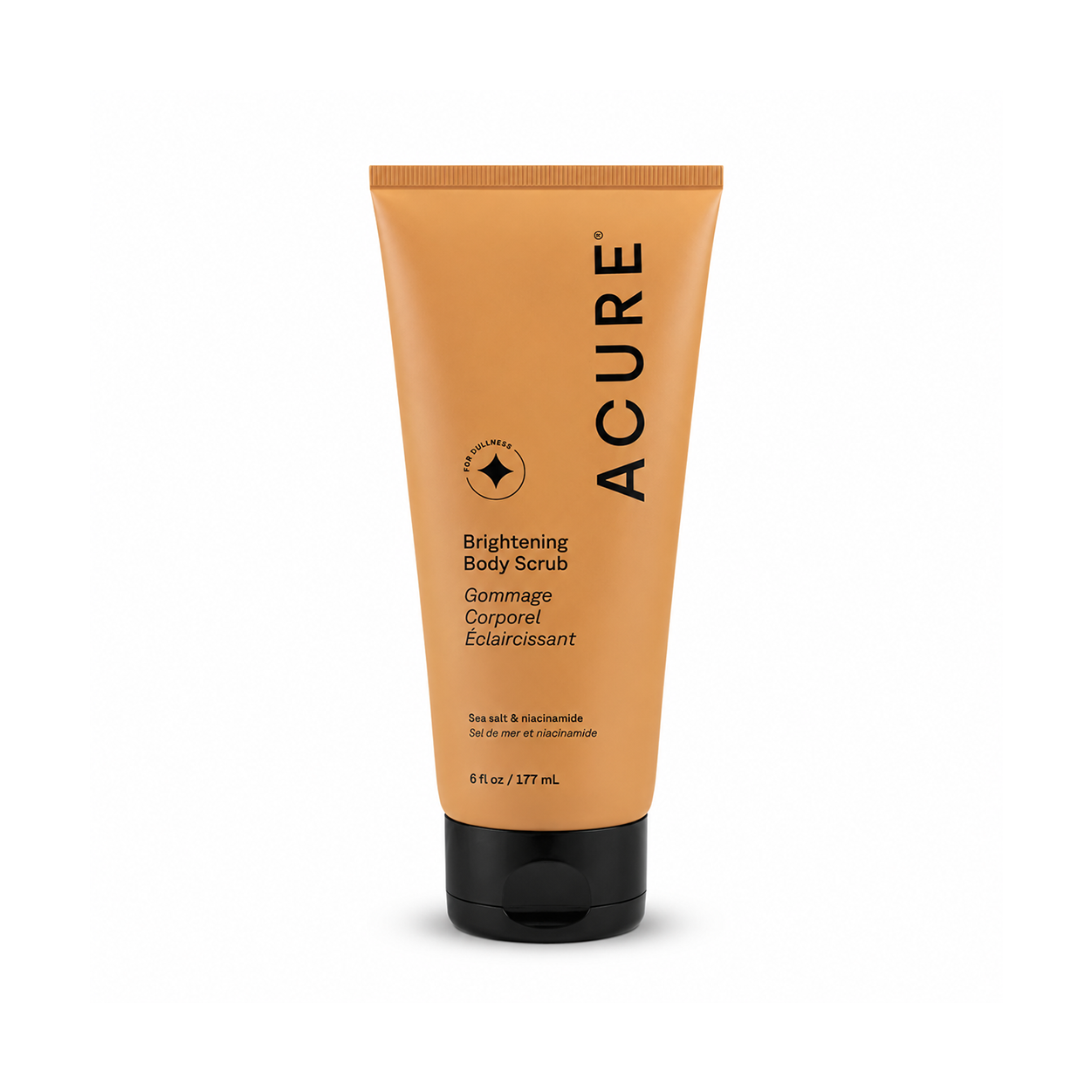 ACURE Brightening Body Scrub 177ml exfoliating body scrub with sea salt and niacinamide for smoother brighter skin