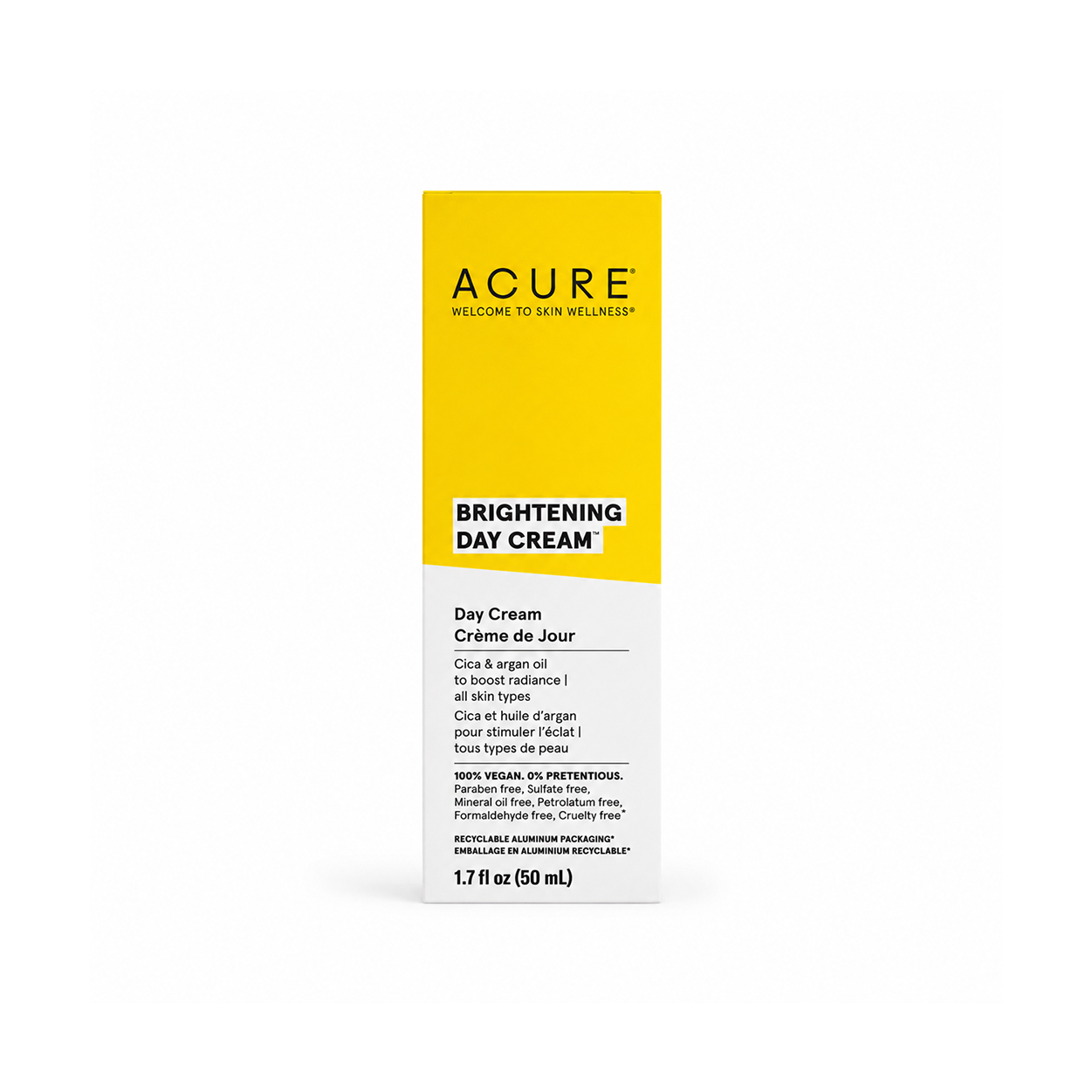 ACURE Brightening Day Cream 50ml lightweight face moisturizer for dull and dry skin with cica and argan oil hydration benefits