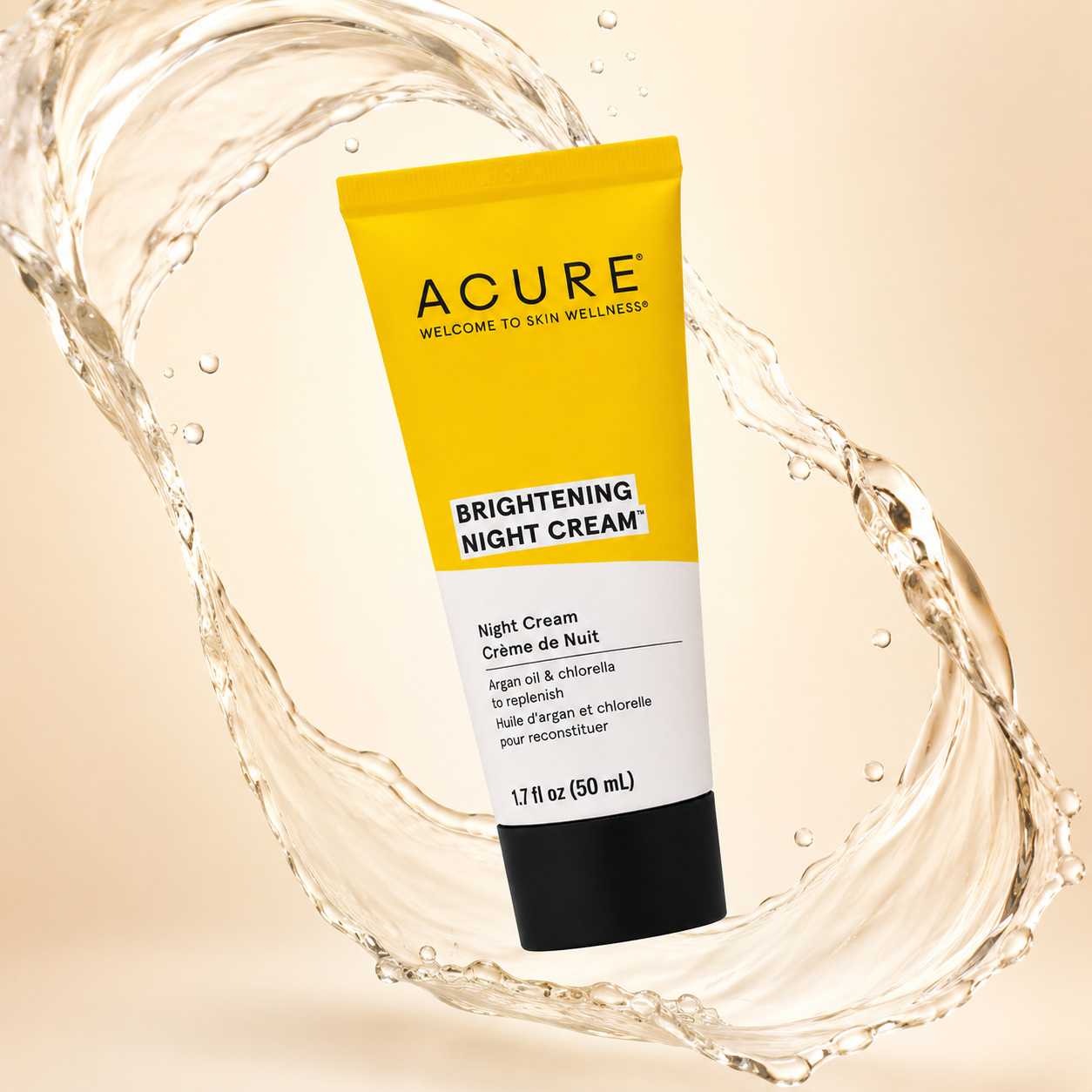 ACURE Brightening Night Cream 50ml overnight moisturizer for dry dull skin with argan oil and chlorella extract