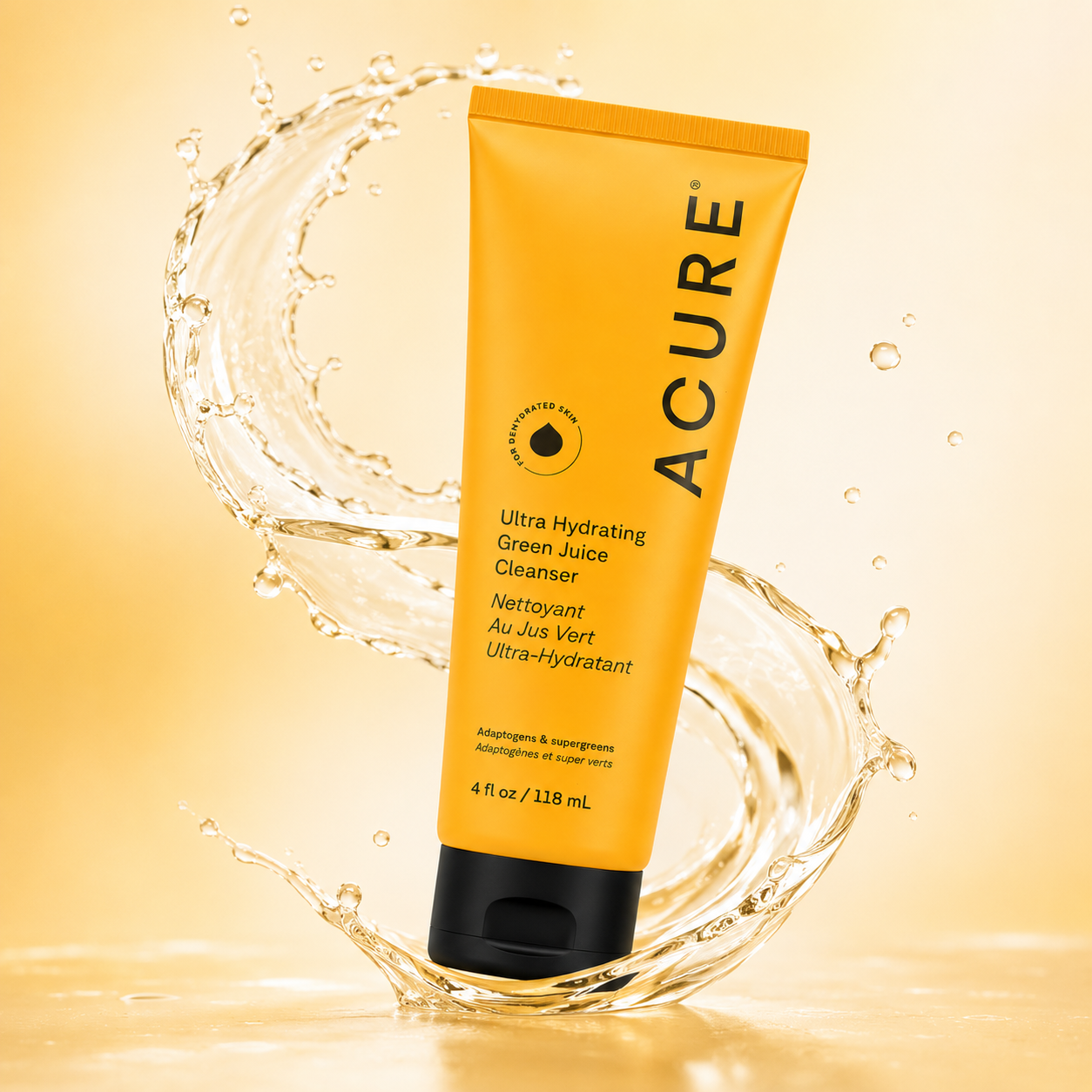 ACURE Ultra Hydrating Green Juice Cleanser 118ml hydrating face cleanser for dry and sensitive skin with adaptogens and supergreens