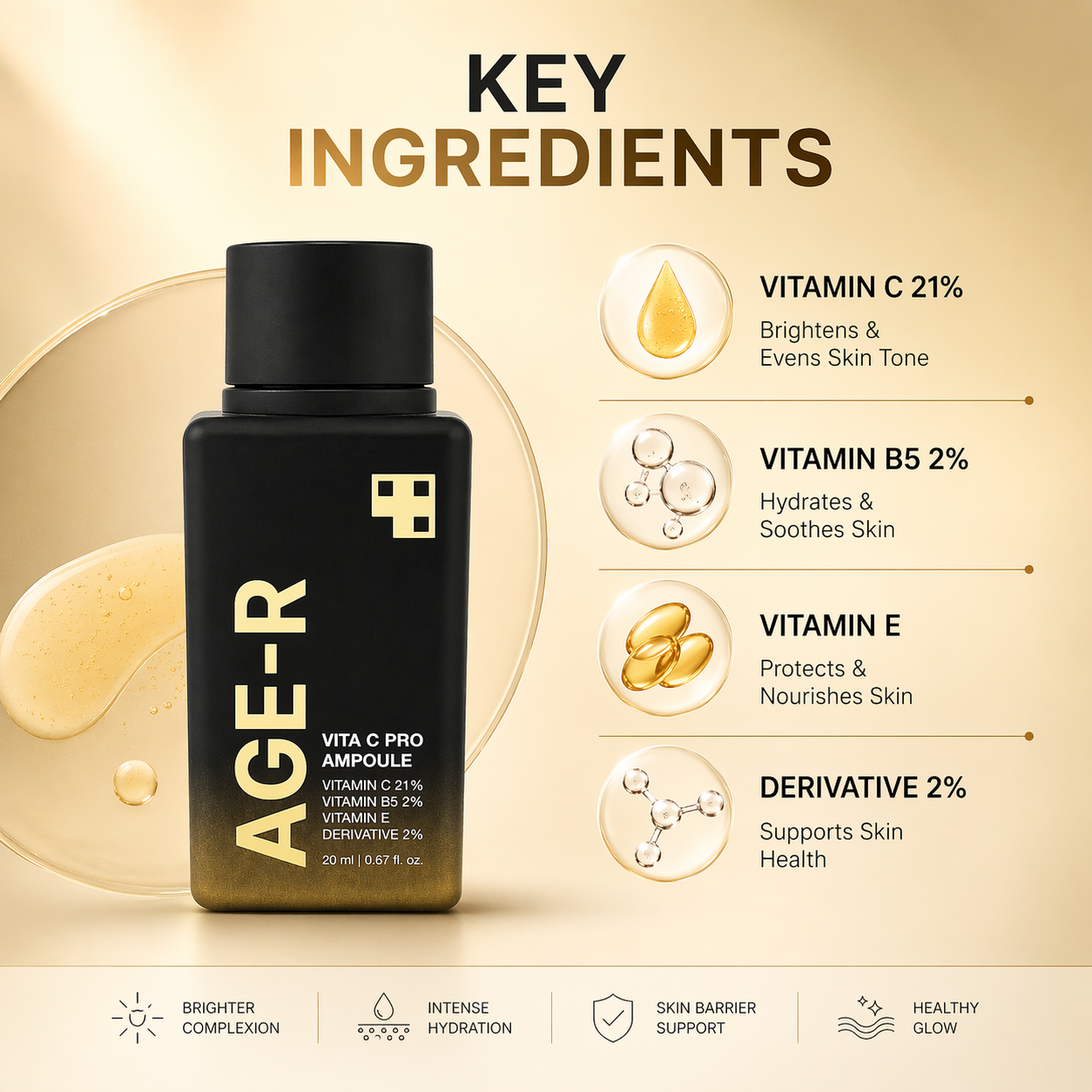 AGE-R Vita C Pro Ampoule 20ml vitamin C face serum bottle for brightening skin and reducing dark spots