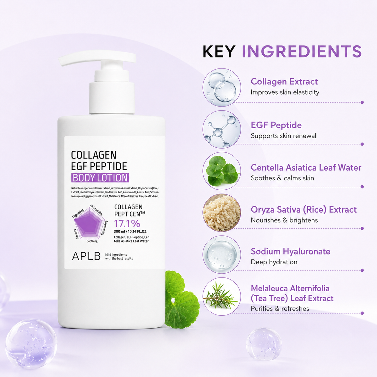 APLB Collagen EGF Peptide Body Lotion 300ml for moisturizing and softening dry, rough body skin