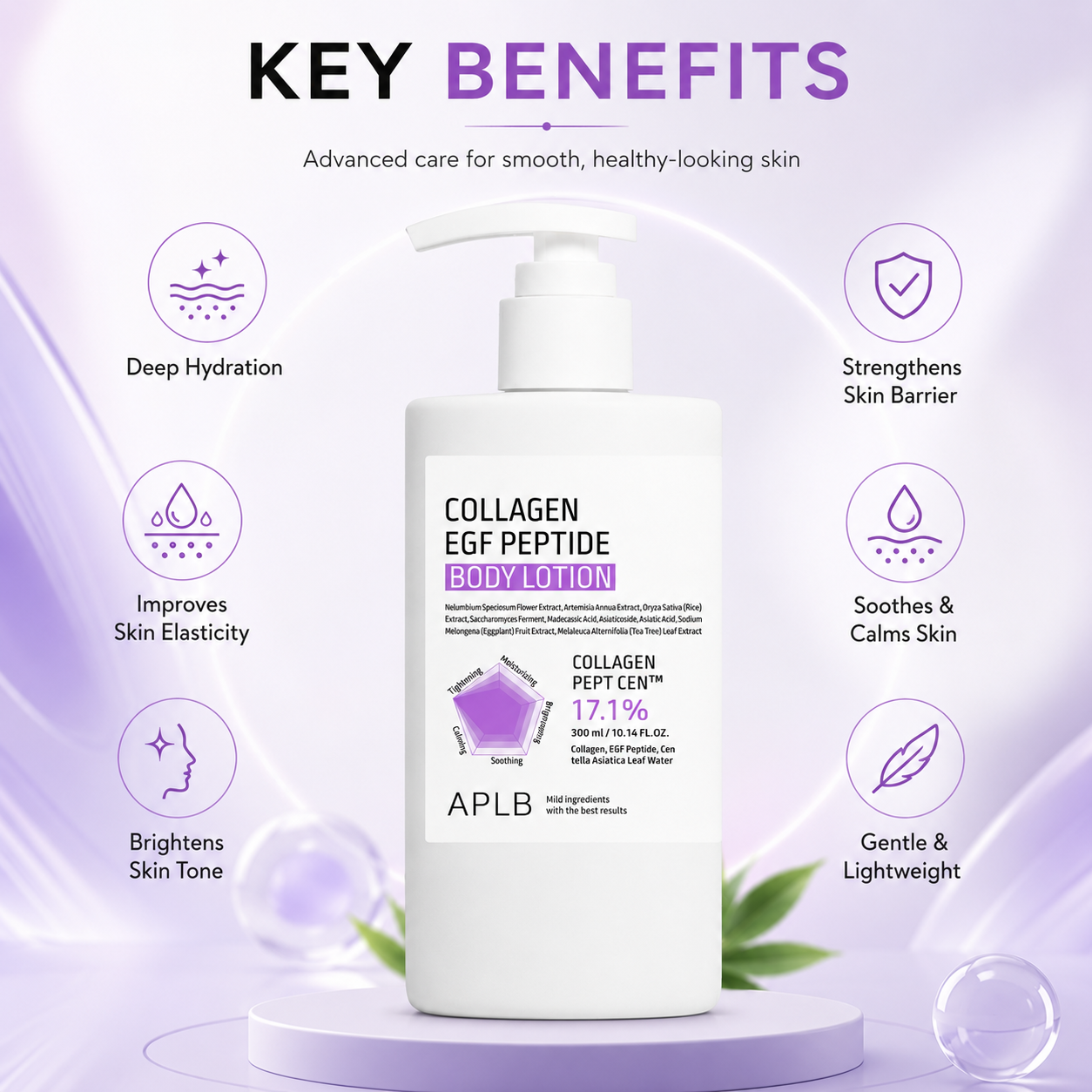 APLB Collagen EGF Peptide Body Lotion 300ml for moisturizing and softening dry, rough body skin