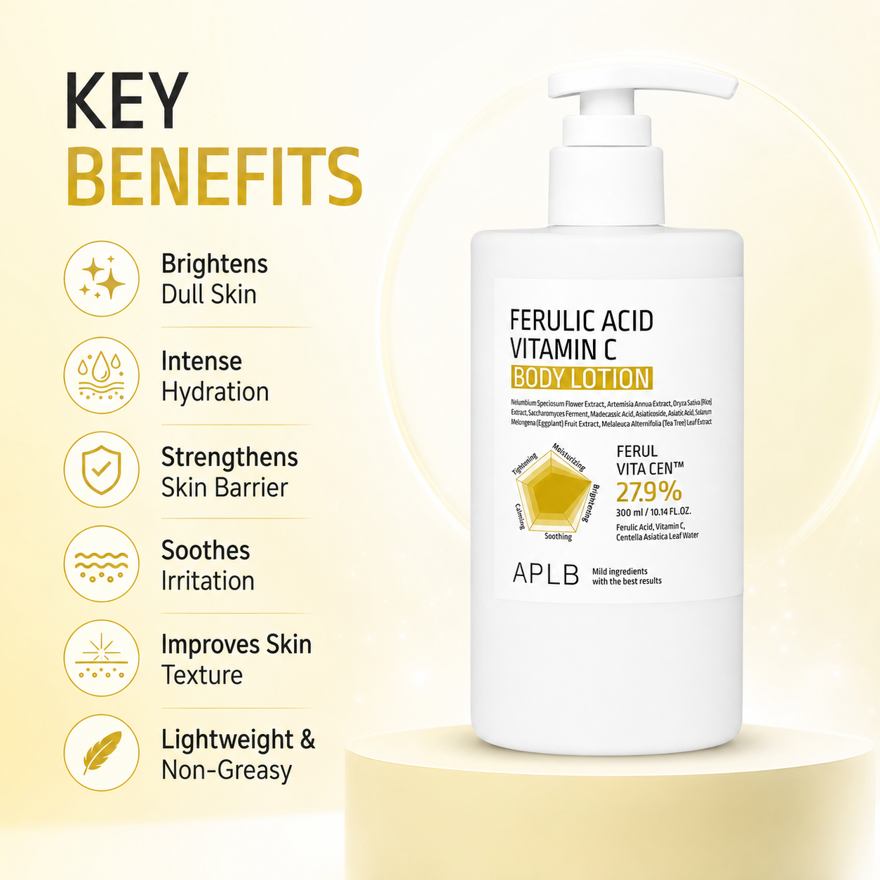APLB Ferulic Acid Vitamin C Body Lotion 300ml brightening body lotion for dry, dull skin
