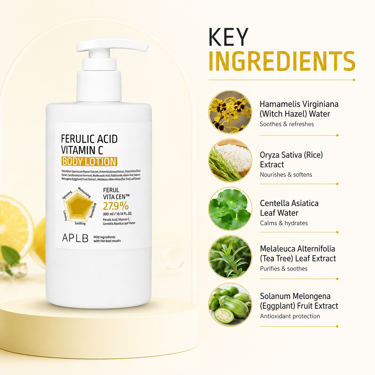 APLB Ferulic Acid Vitamin C Body Lotion 300ml brightening body lotion for dry, dull skin