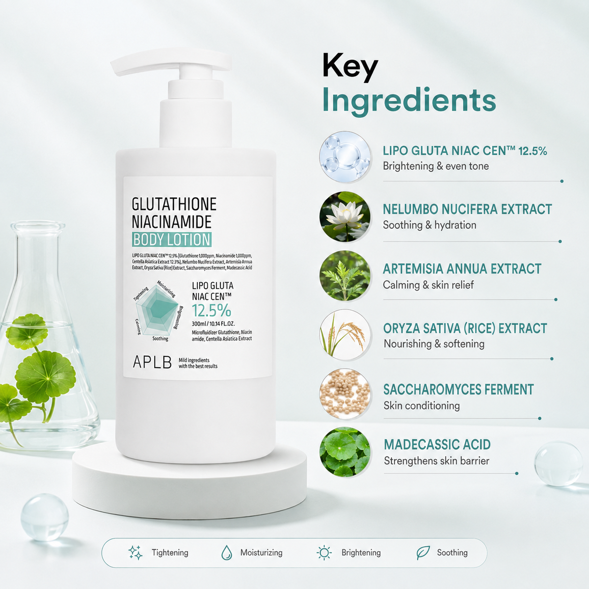 APLB Glutathione Niacinamide Body Lotion 300ml for brightening and moisturizing dry body skin