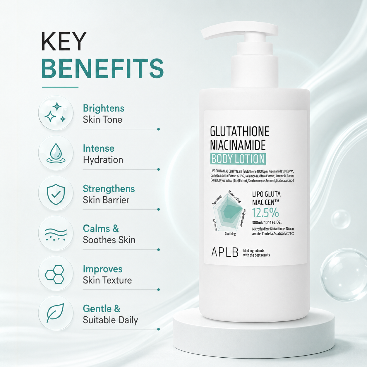 APLB Glutathione Niacinamide Body Lotion 300ml for brightening and moisturizing dry body skin