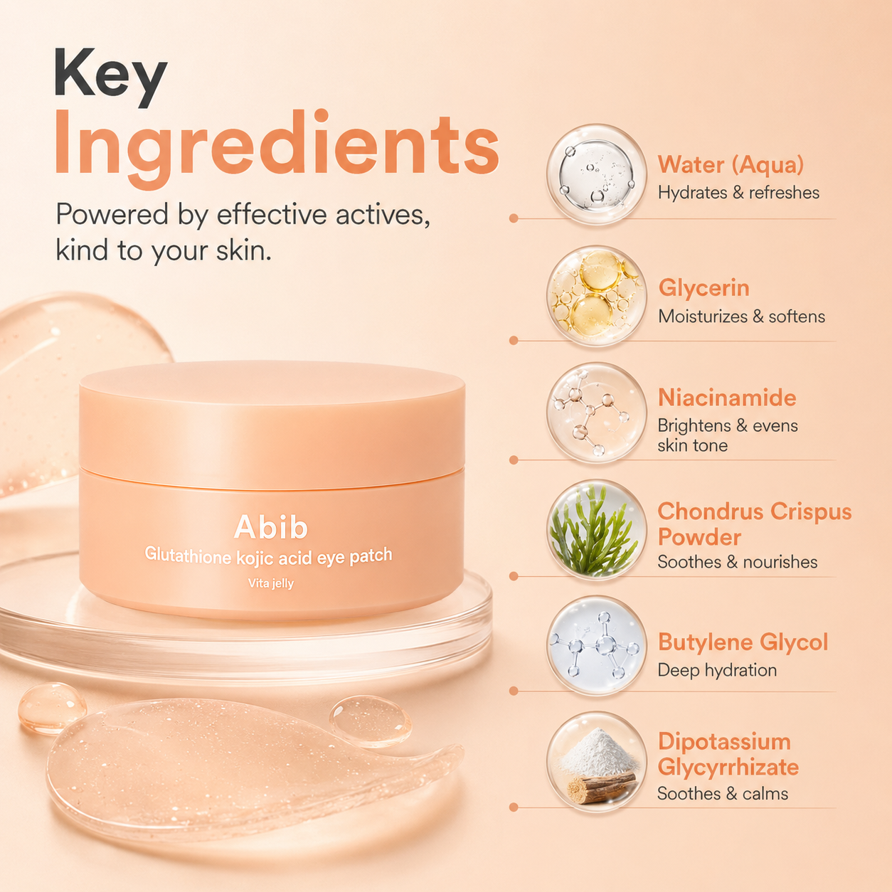 Abib Glutathione Kojic Acid Eye Patch Vita Jelly hydrogel eye patches 84g for brightening dark circles and hydrating under-eye skin