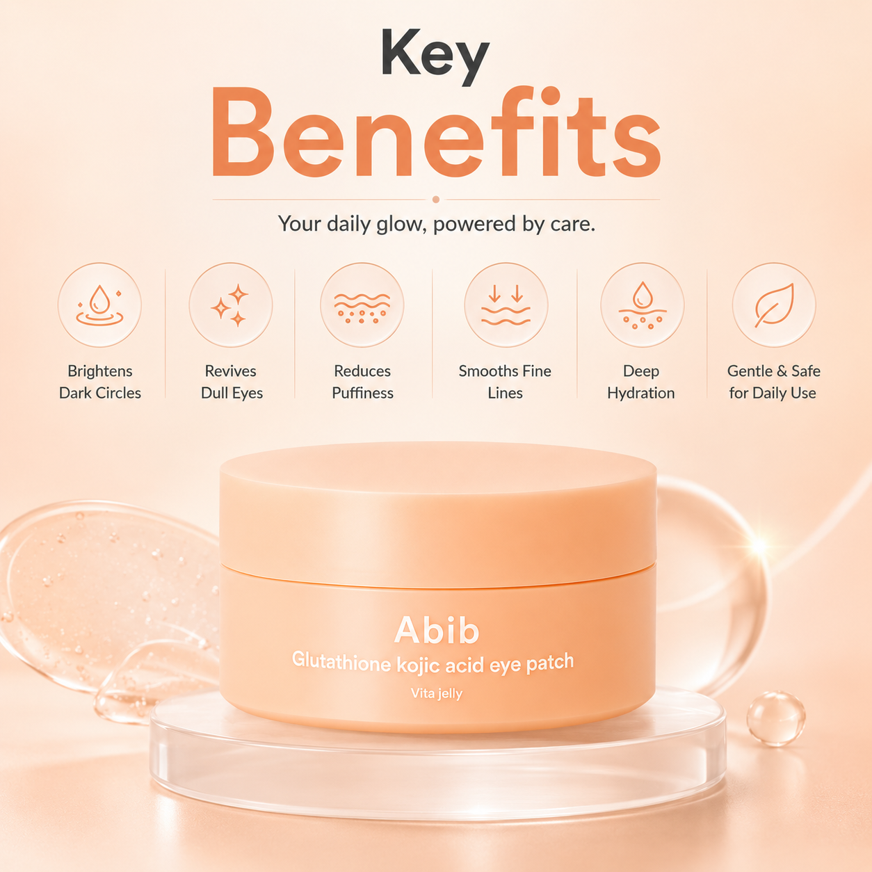 Abib Glutathione Kojic Acid Eye Patch Vita Jelly hydrogel eye patches 84g for brightening dark circles and hydrating under-eye skin
