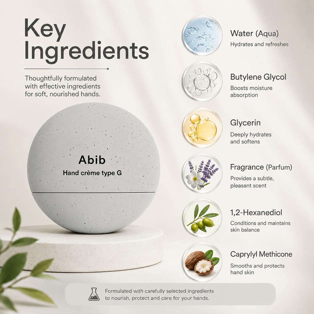Abib Hand Crème Type G 50ml moisturizing hand cream for dry and sensitive hands, providing deep hydration and skin barrier support.