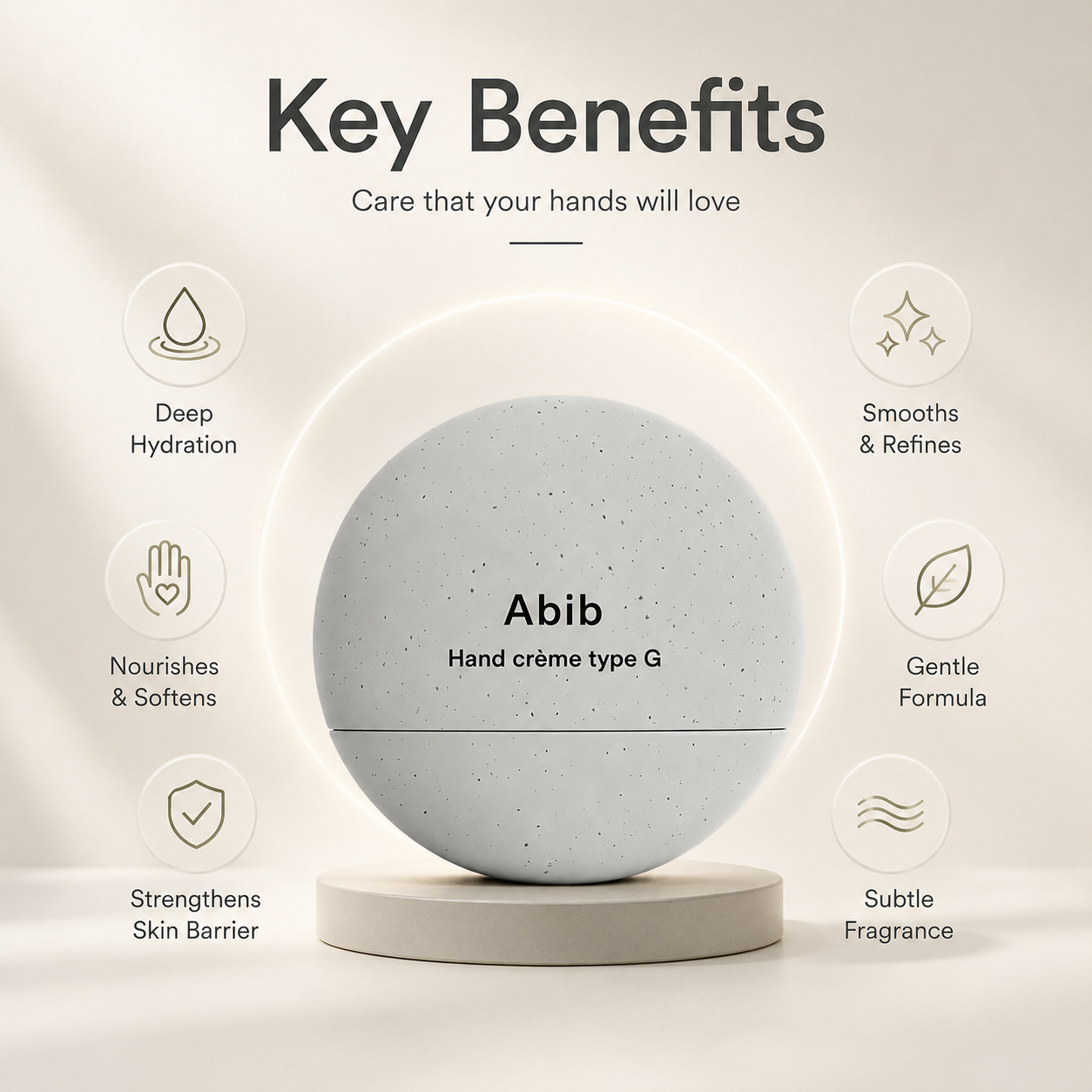 Abib Hand Crème Type G 50ml moisturizing hand cream for dry and sensitive hands, providing deep hydration and skin barrier support.