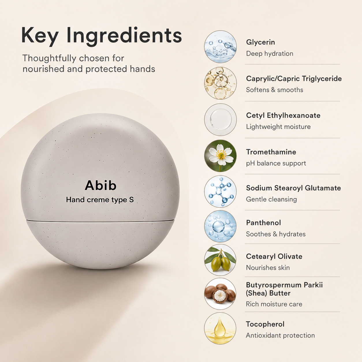 Abib Hand Crème Type S Moisturizing Hand Cream 50ml for dry and sensitive hands with lightweight deep hydration and skin barrier support