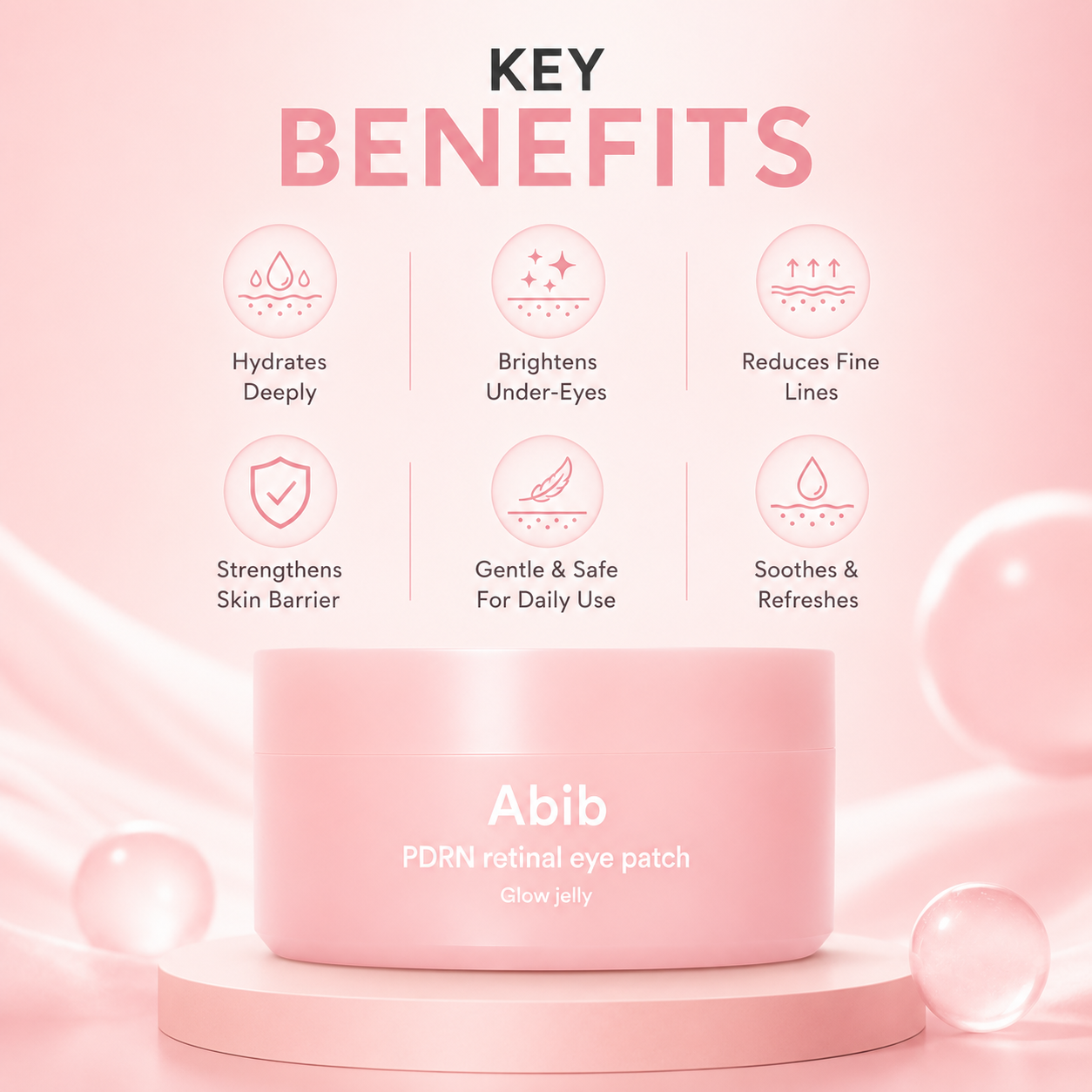 Abib PDRN Retinal Eye Patch Glow Jelly hydrogel eye patches 84g with PDRN and Retinal to hydrate and brighten tired under eyes.