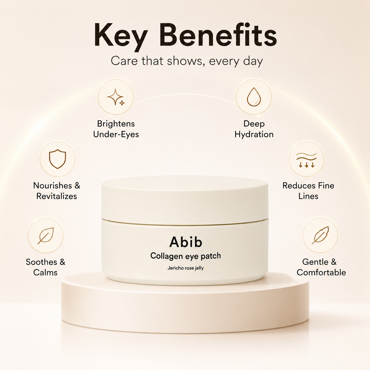 Abib Collagen Eye Patch Jericho Rose Jelly hydrogel eye patches 90g for hydrating, brightening and firming tired under-eyes.
