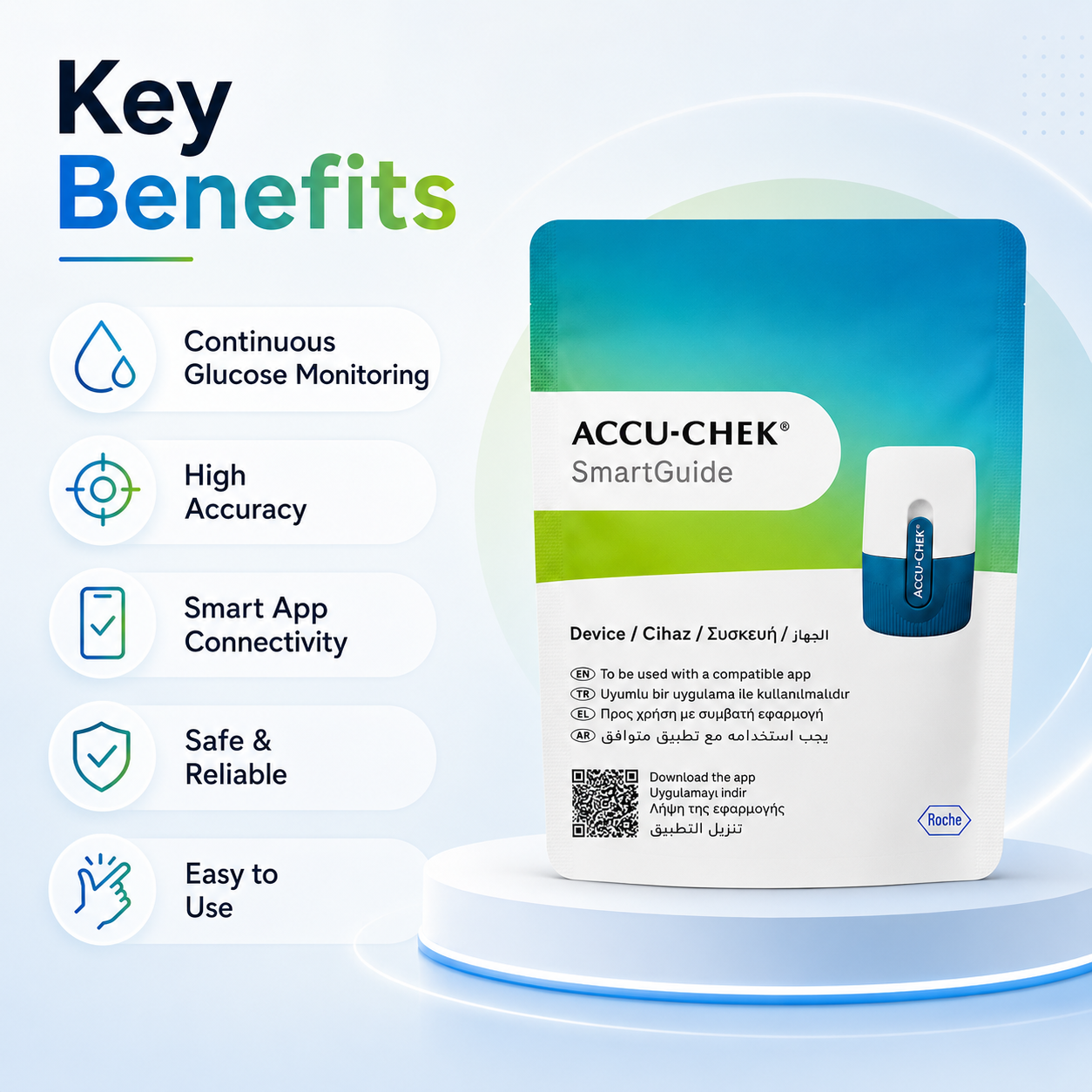 Accu-Chek SmartGuide continuous glucose monitoring sensor for real-time glucose tracking with app connectivity wearable device
