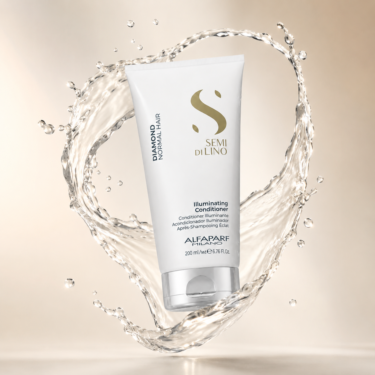 Alfaparf Milano Semi Di Lino Diamond Illuminating Conditioner 200ml for normal hair, designed to enhance shine and improve manageability.