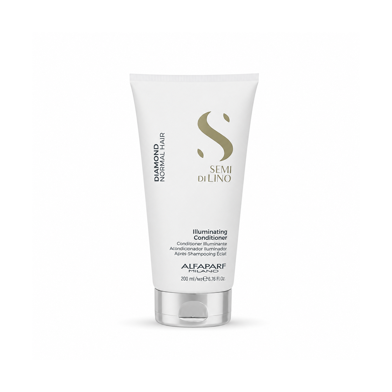 Alfaparf Milano Semi Di Lino Diamond Illuminating Conditioner 200ml for normal hair, designed to enhance shine and improve manageability.