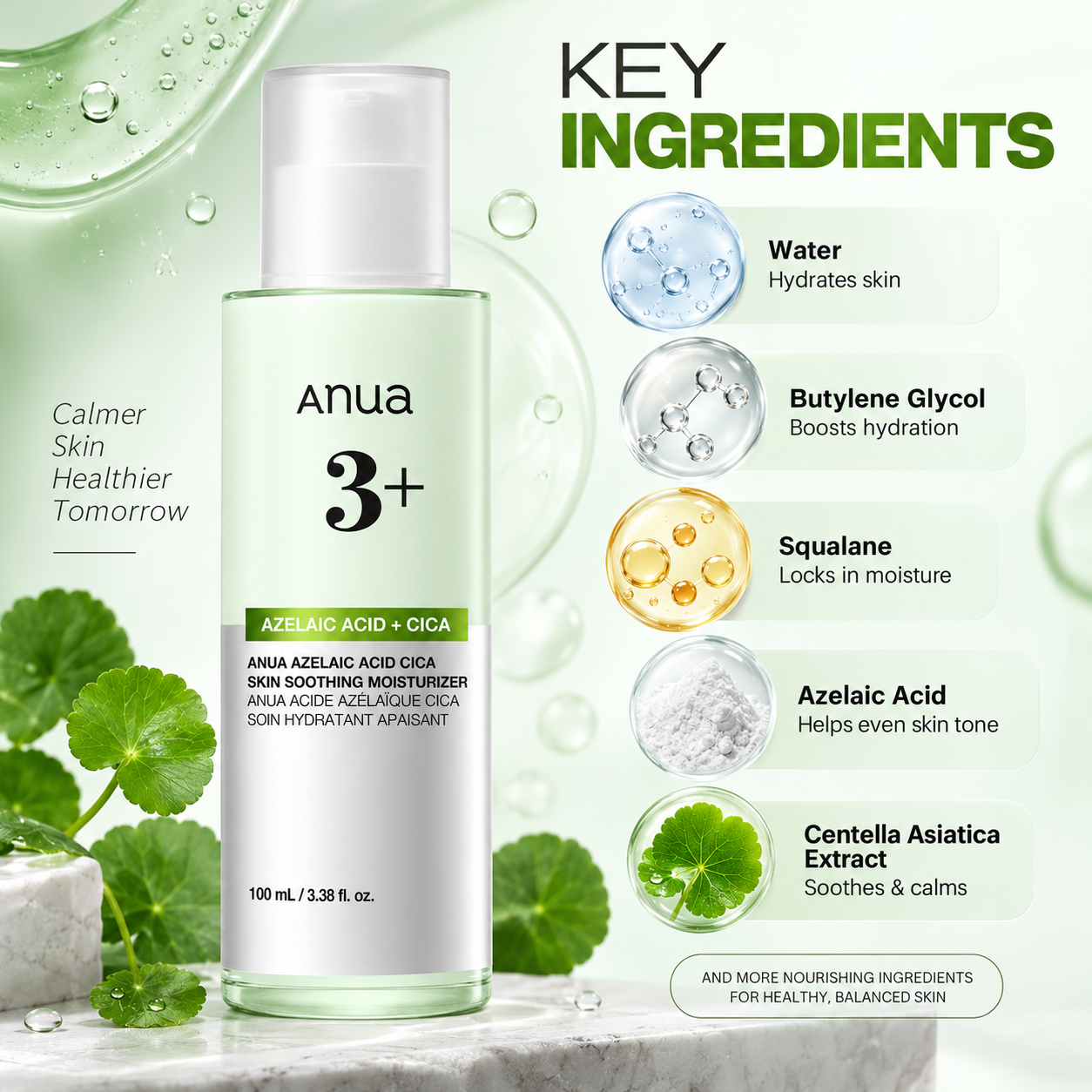 Anua Azelaic Acid Cica Skin Soothing Moisturizer, face moisturizer 100ml for dry, stressed skin