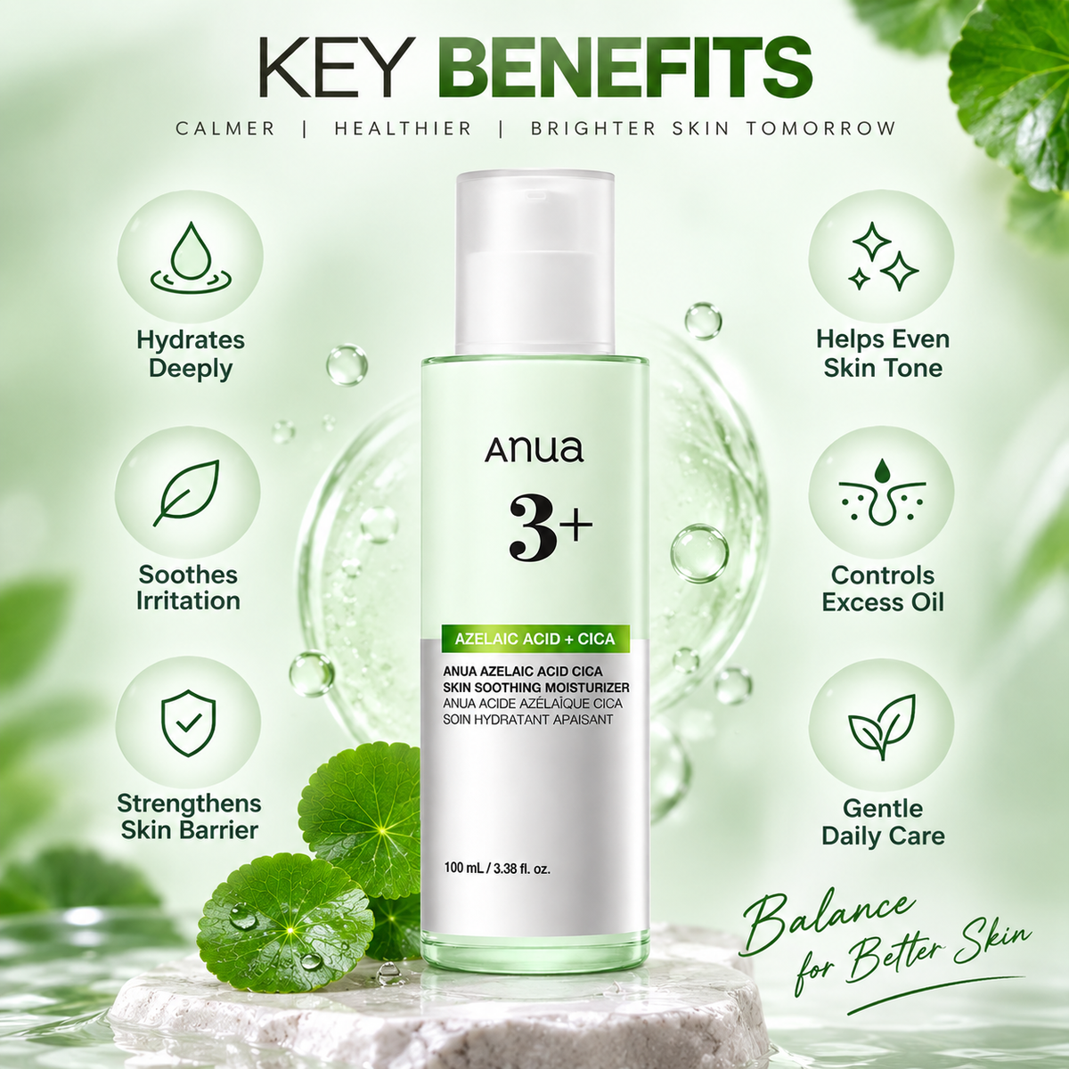 Anua Azelaic Acid Cica Skin Soothing Moisturizer, face moisturizer 100ml for dry, stressed skin