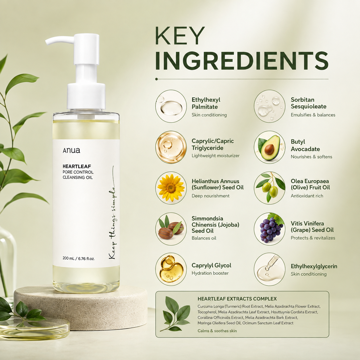 Anua Heartleaf Pore Control Cleansing Oil 200ml facial cleansing oil for makeup and sunscreen removal
